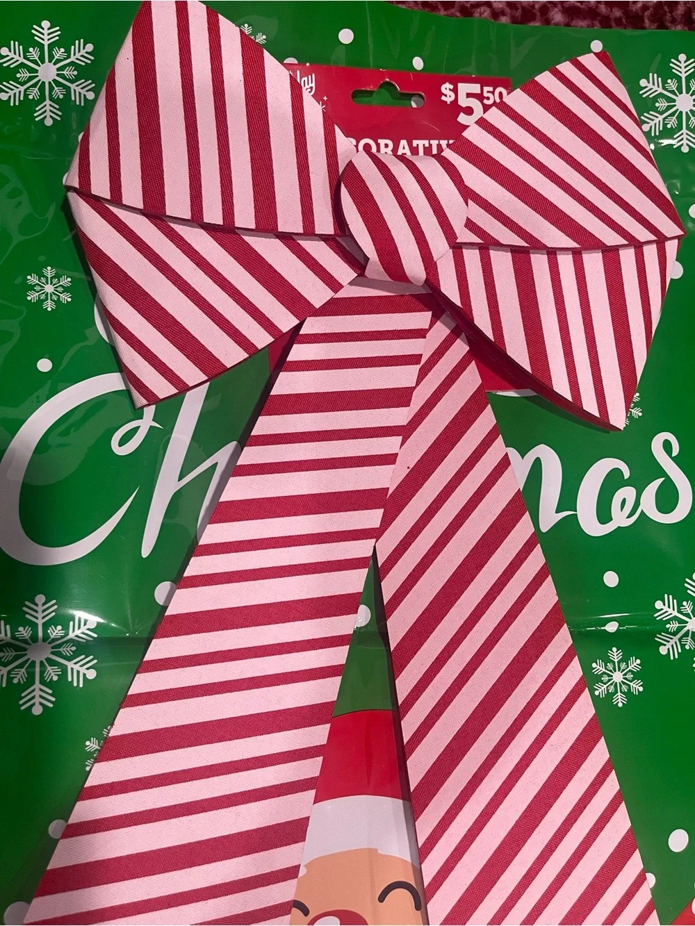 Set of 2 Festive Red & White Candy-Stripe Gift Bows